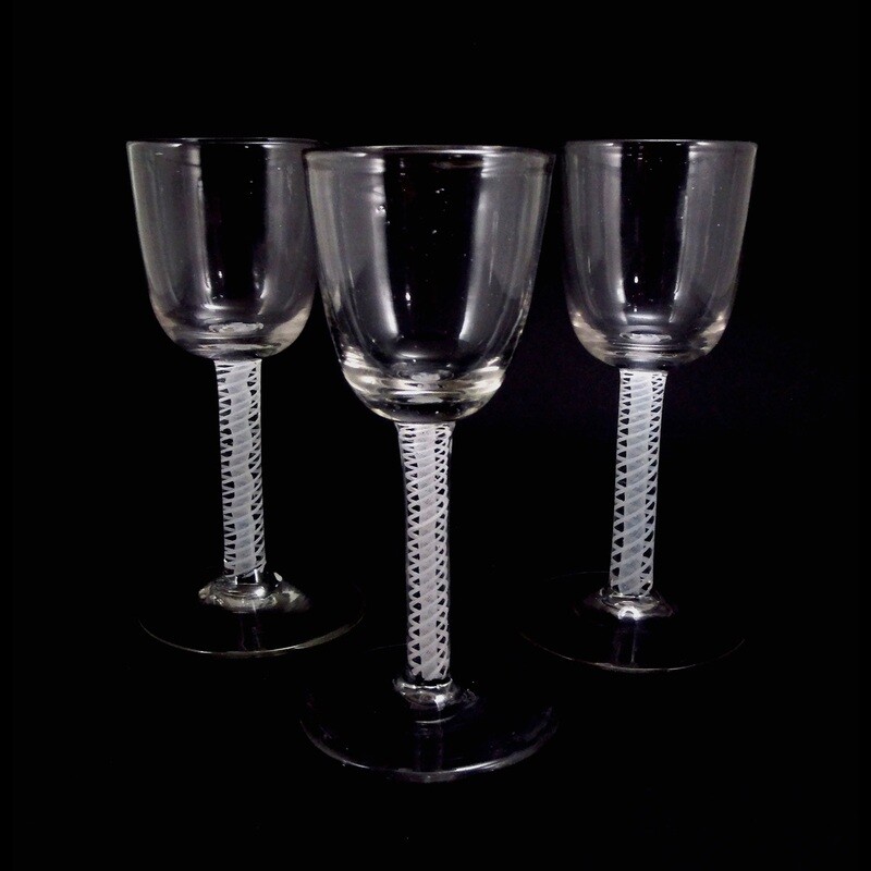1st of 3. North German goblet glass with milk glass spiral threads, 2nd half of the 18th century.