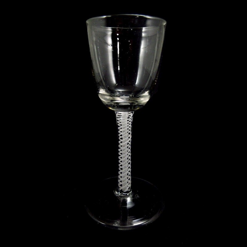 1st of 3. North German goblet glass with milk glass spiral threads, 2nd half of the 18th century.