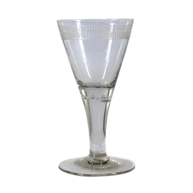 1st of 2. Lauensteiner pointed goblet with pierced air beads &amp; lancet cut border