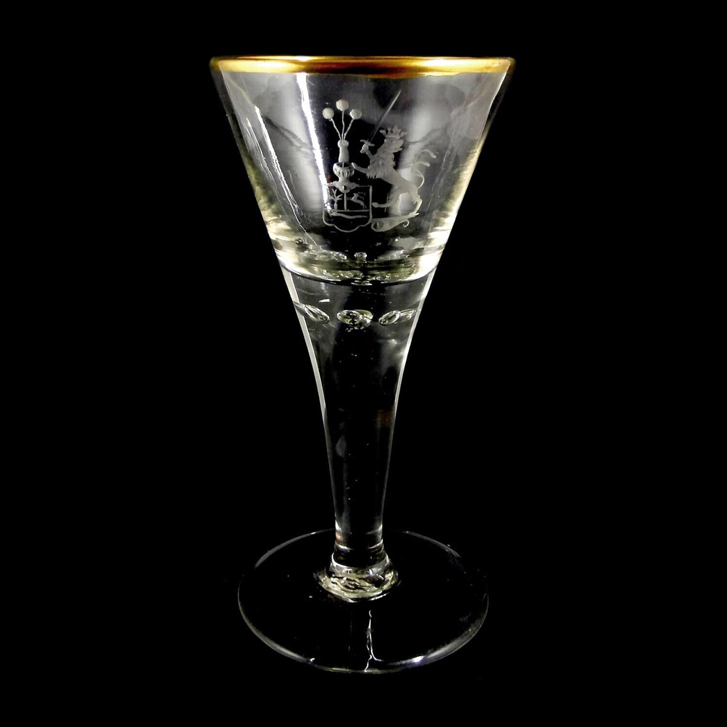 1st of 2. Lauenstein pointed goblet with gold rim and engraved coat of arms, end of 18th century.