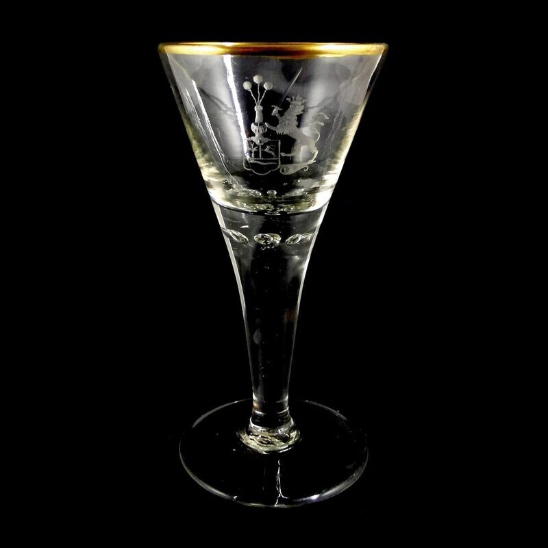 1st of 2. Lauenstein pointed goblet with gold rim and engraved coat of arms, end of 18th century.