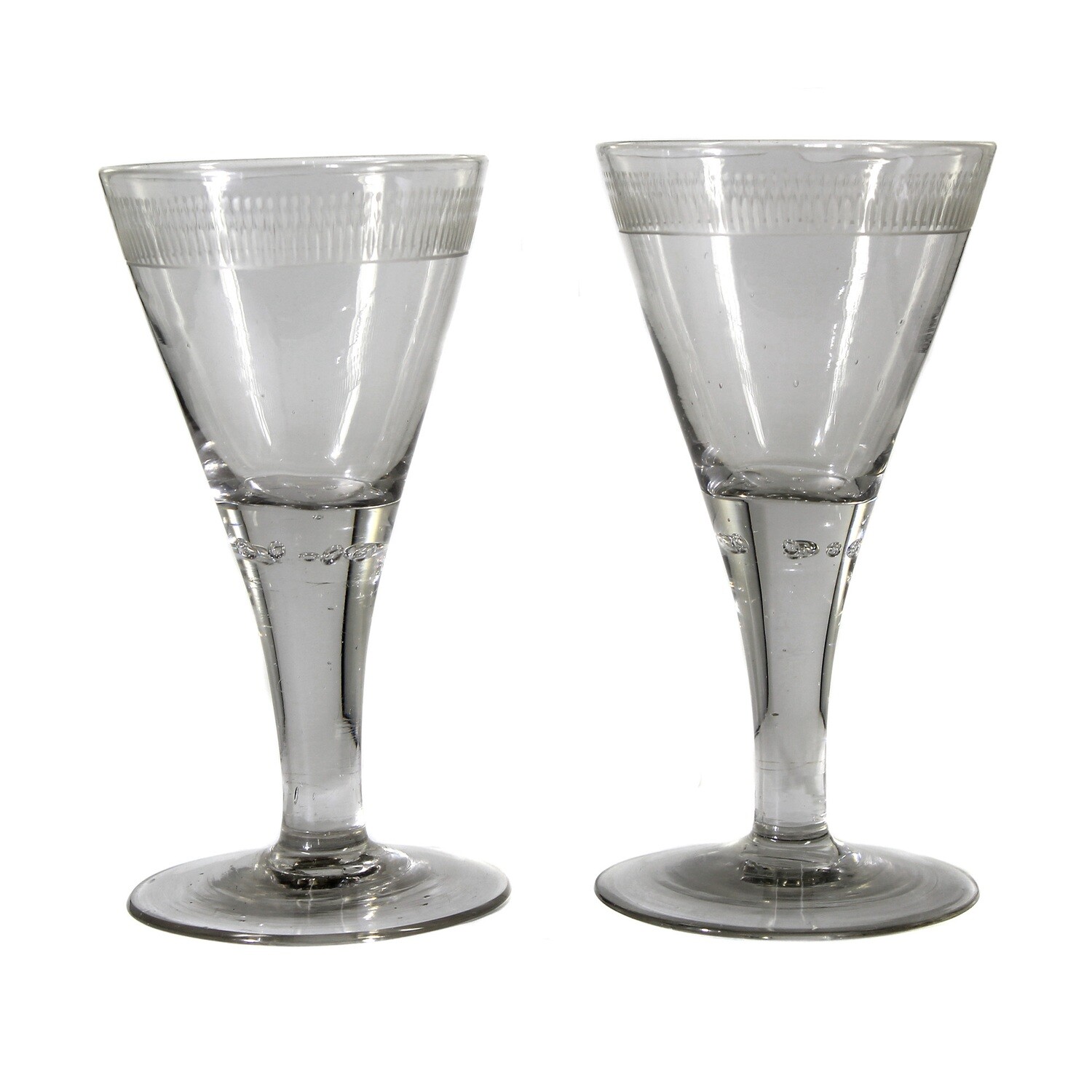 1st of 2. Lauensteiner pointed goblet with pierced air beads &amp; lancet cut border