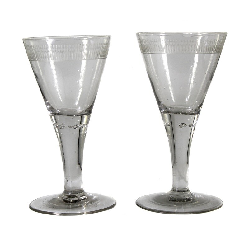 1st of 2. Lauensteiner pointed goblet with pierced air beads &amp; lancet cut border