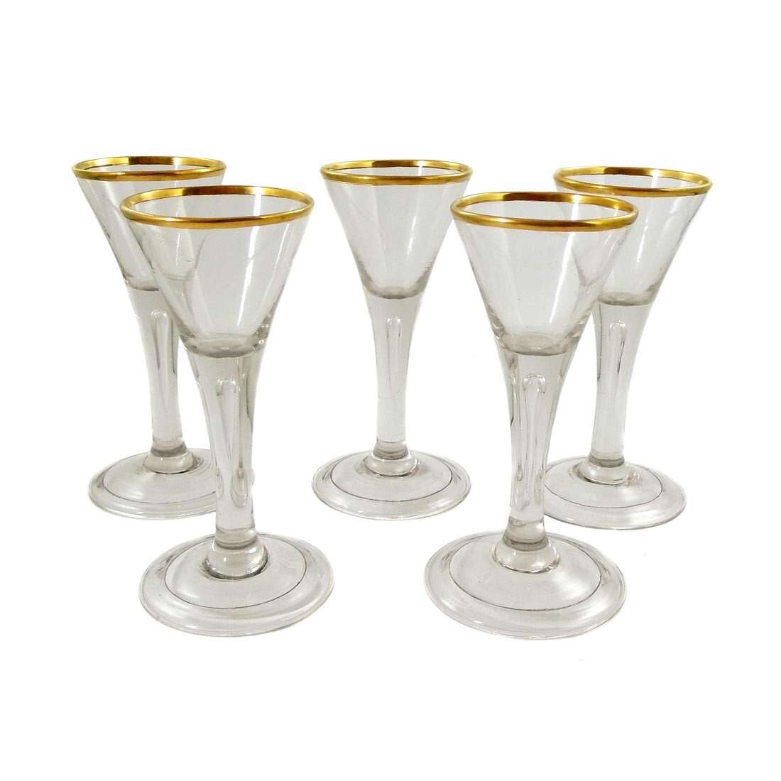 1st of 5 Lauenstein pointed goblets with gold rim, air pearl in the shaft, around 1770-80