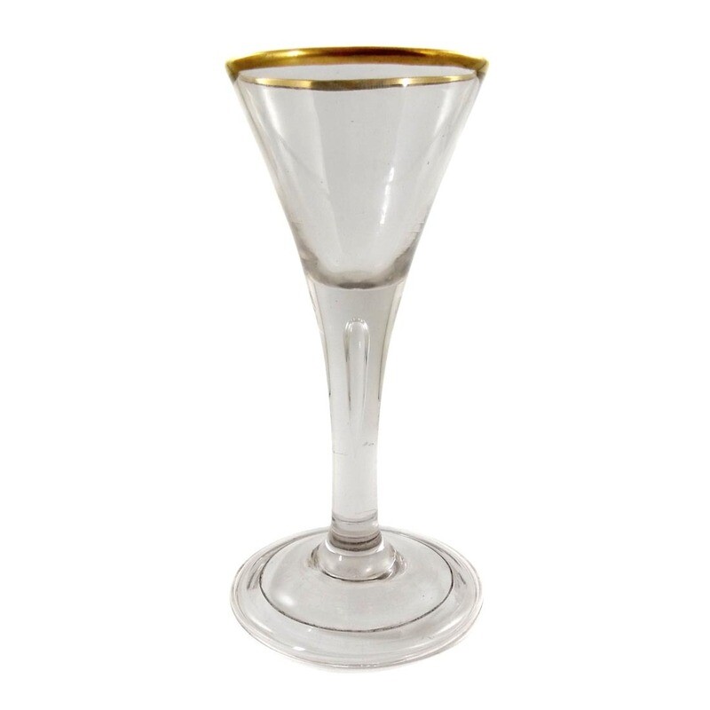 1st of 5 Lauenstein pointed goblets with gold rim, air pearl in the shaft, around 1770-80