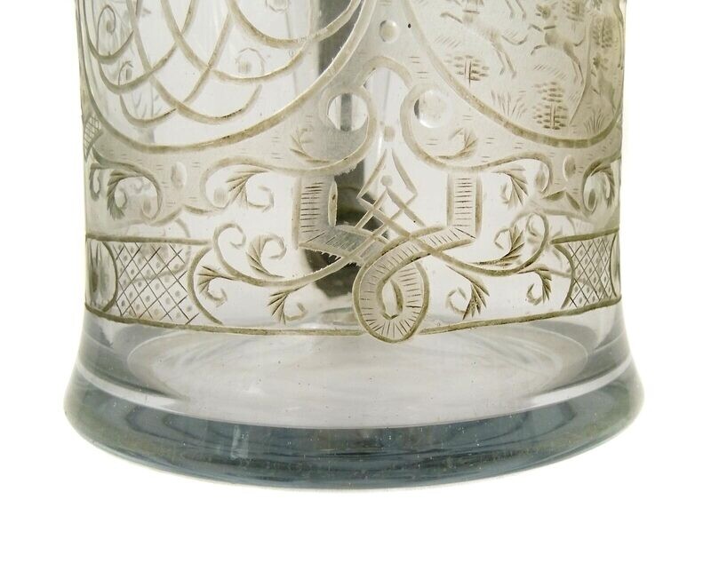Large Lauenstein roller jug with pewter lid, wall with deep-cut decoration