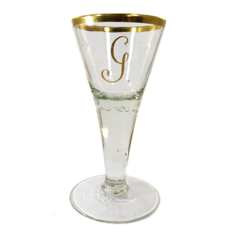 Lauensteiner pointed goblet with gold rim &amp; decorated. Air beads, 2nd half of the 18th century.