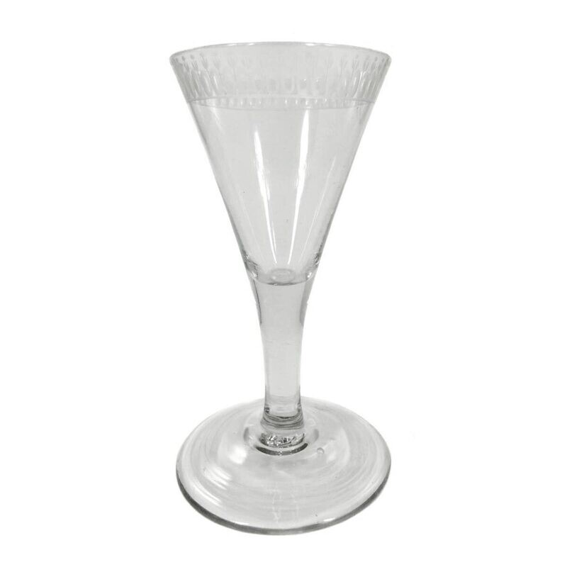 Southern wine glass with lancet cut border &amp; pinhead flowers, Lauenstein around 1810