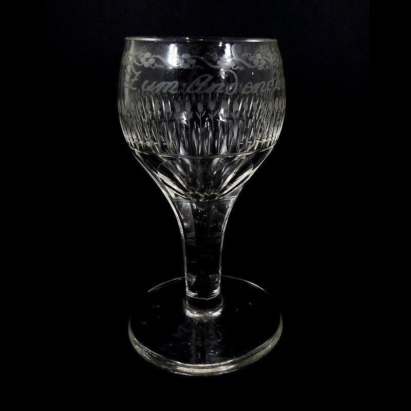 Southern wine glass with lancet cut border &amp; pinhead flowers, Lauenstein around 1810