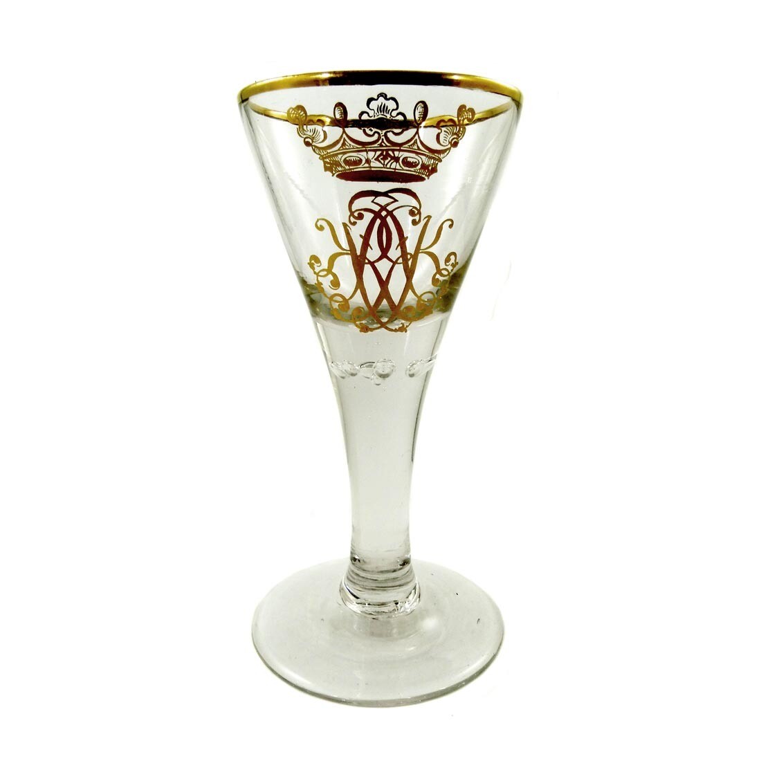 Pointed chalice with crowned mirror monogram and gold rim, Lauenstein around 1770