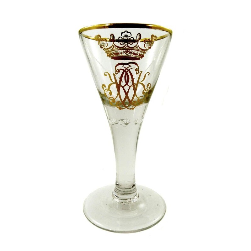 Pointed chalice with crowned mirror monogram and gold rim, Lauenstein around 1770