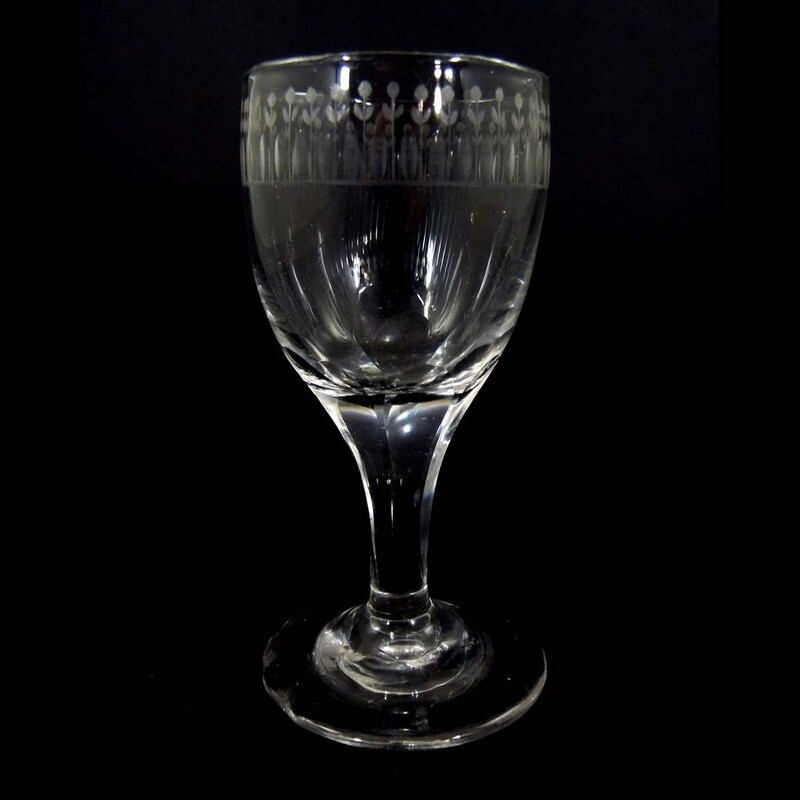 Southern wine glass with lancet cut border &amp; pinhead flowers, Lauenstein around 1810