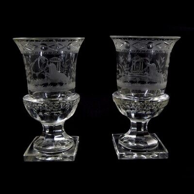 1. von 2. Kleiner Pokal / Kelchglas mit Allegorien, Charpentier Paris um 1830