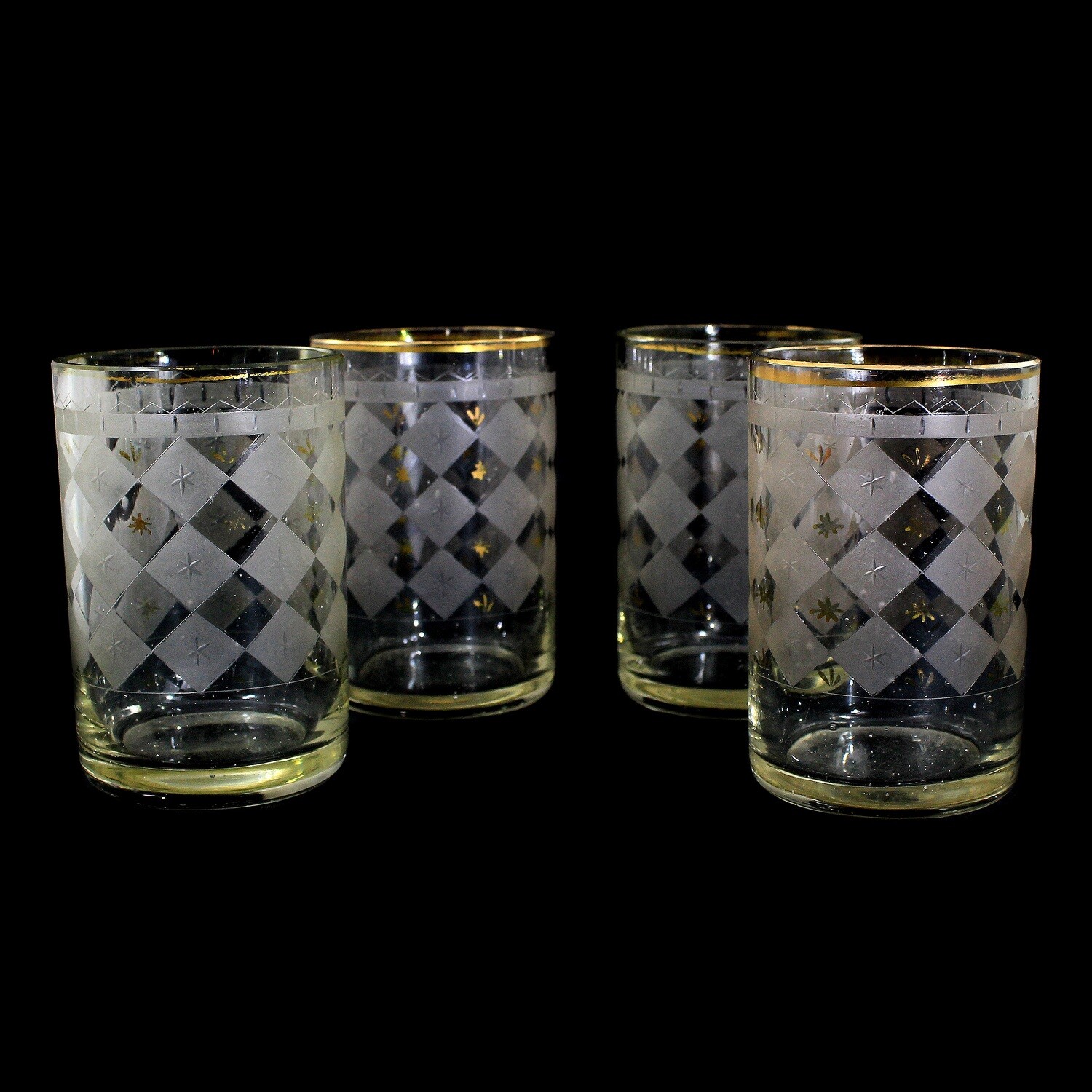 4 tall cups with a diamond pattern and bright pearls around 1840