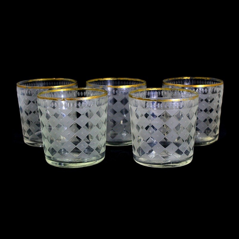 1st of 5. Rare large whiskey mug with diamond pattern and lancet cut around 1800