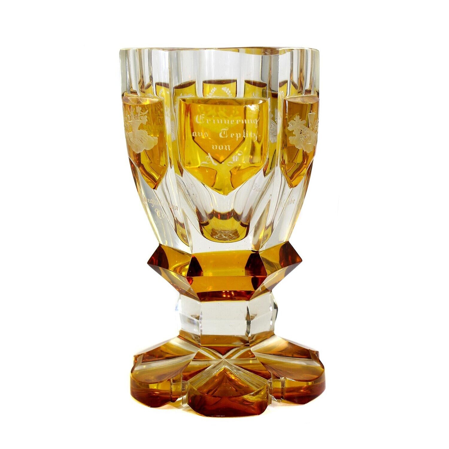 Mug with raised coats of arms &amp; cut allegories, Egermann around 1835