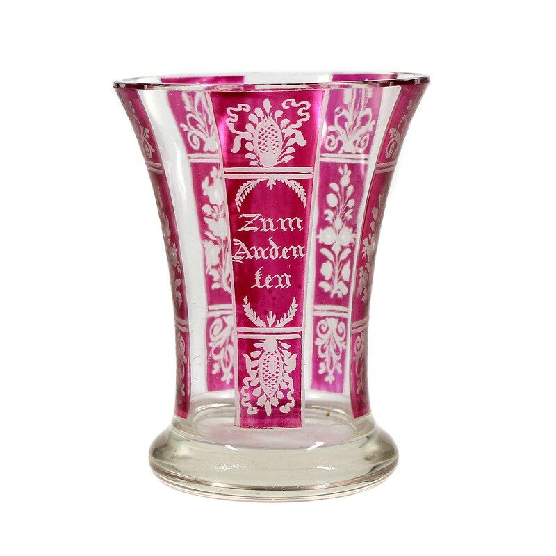 Mug with cut leaf and flower branches, Bohemia around 1870