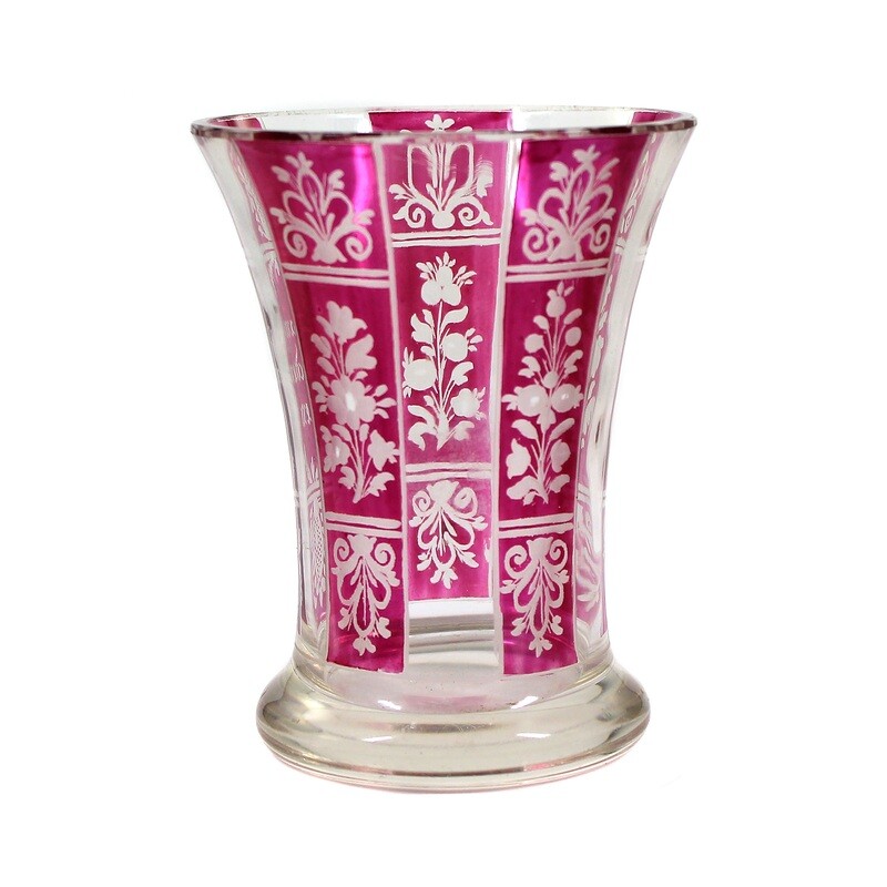 Mug with cut leaf and flower branches, Bohemia around 1870