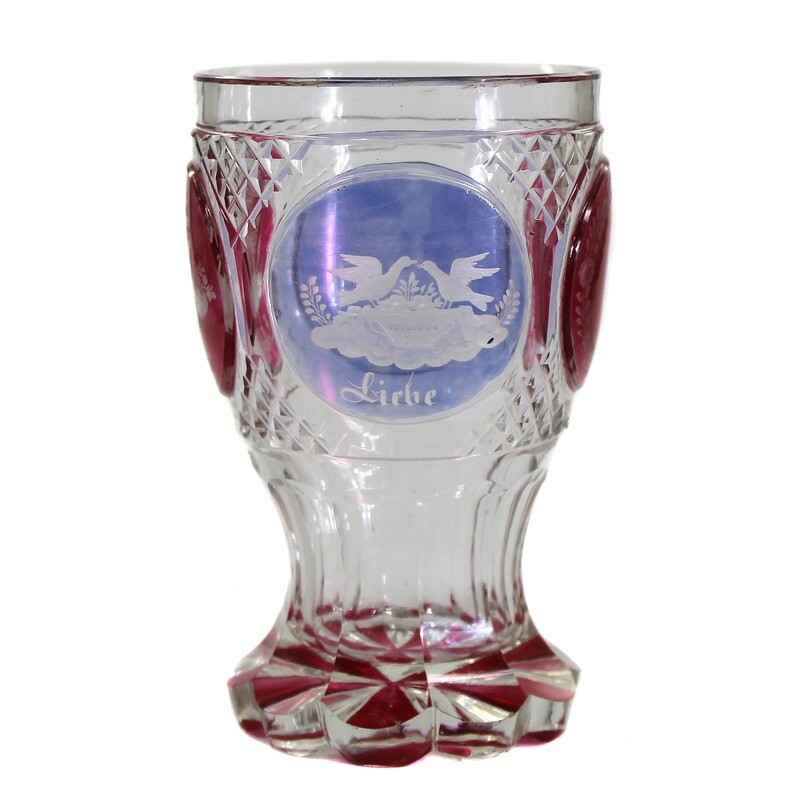 Mug with cut and inscribed allegories, Bohemia around 1845-50
