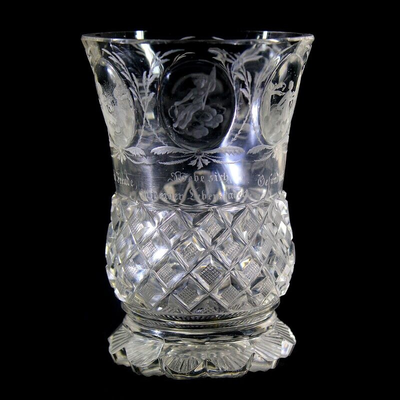 Footed cup with 6 oval medallions and figural allegories, Bohemia around 1835