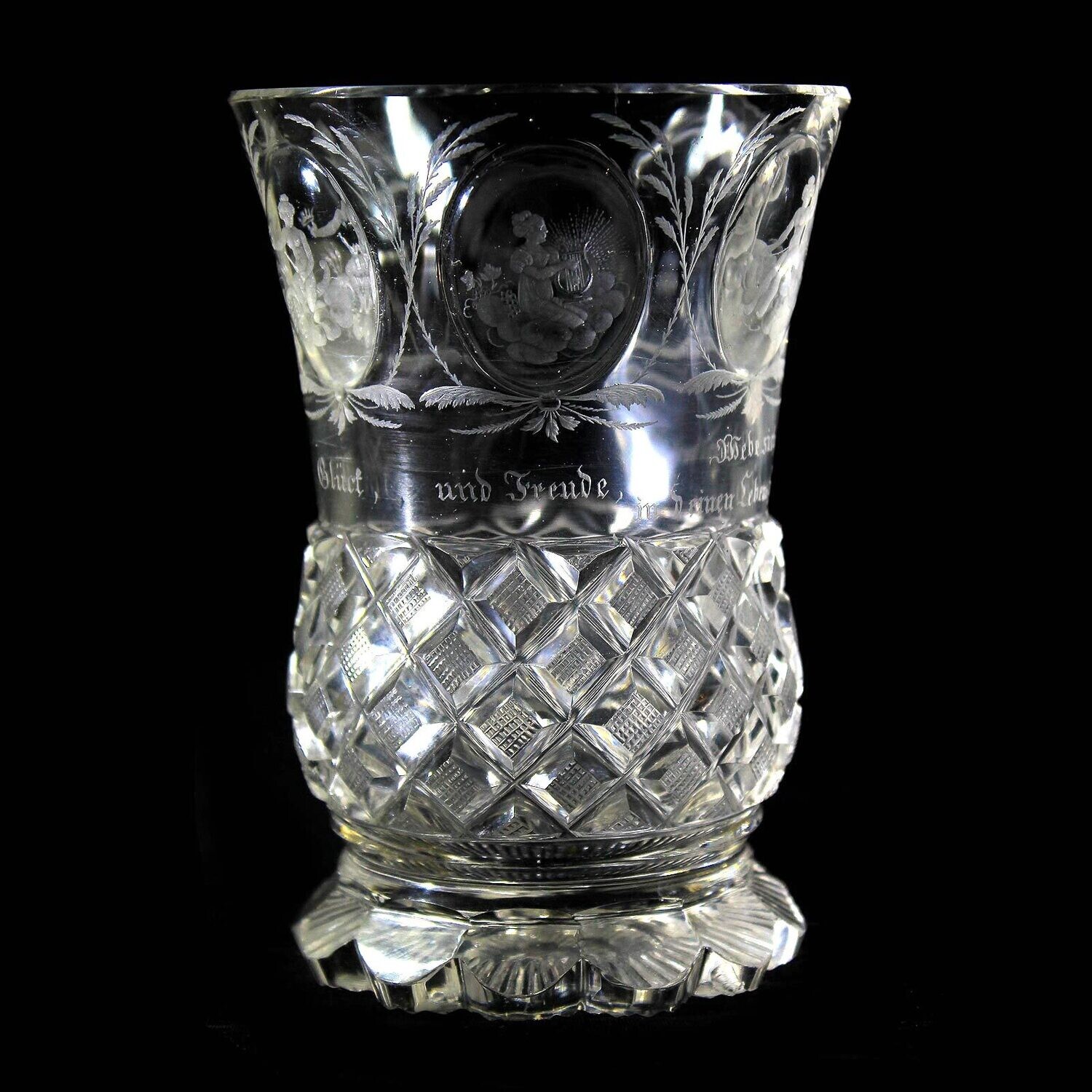 Footed cup with 6 oval medallions and figural allegories, Bohemia around 1835