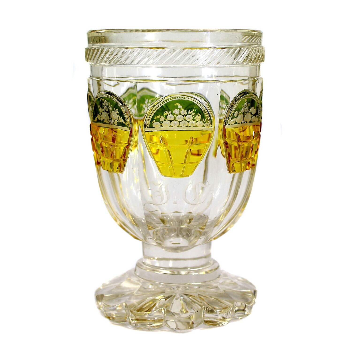 Footed cup with raised fields and floral decoration, Russia around 1835-45