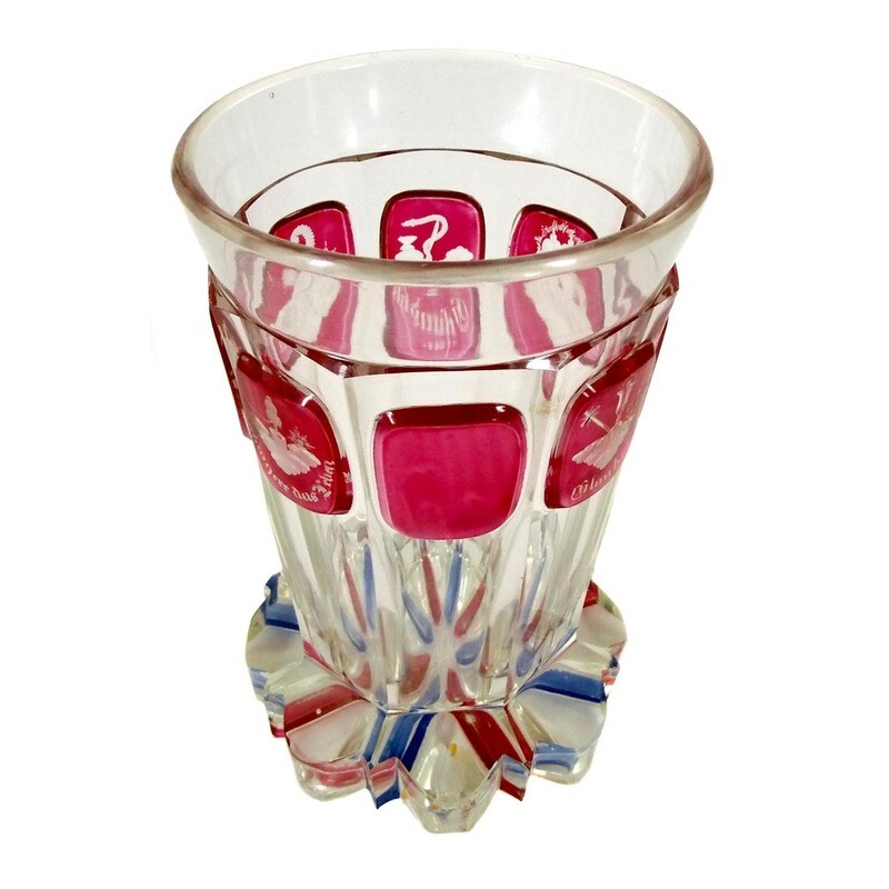 Cup with seven cut allegories glazed rose-colored, Egermann around 1840