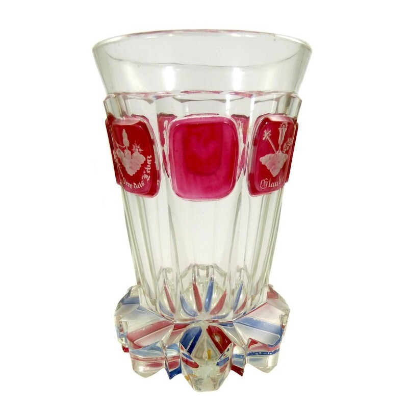 Cup with seven cut allegories glazed rose-colored, Egermann around 1840
