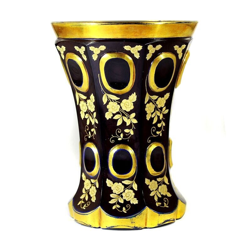 Rare lithyaline cup with impasto flower painting, Friedrich Egermann around 1830