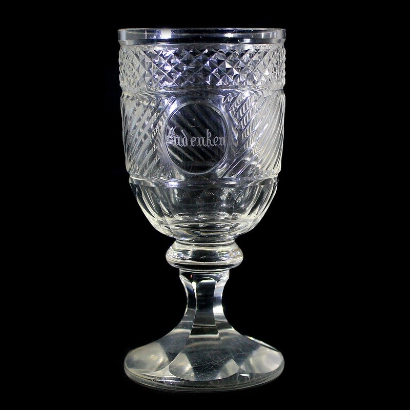 Lidded cup made of colorless glass with hatched stone decoration, probably New World