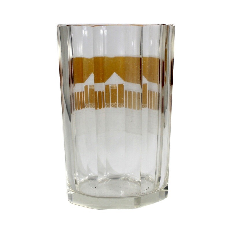 Bath mug with glazed rectangular reserve &amp; engraved view of Franzensbad
