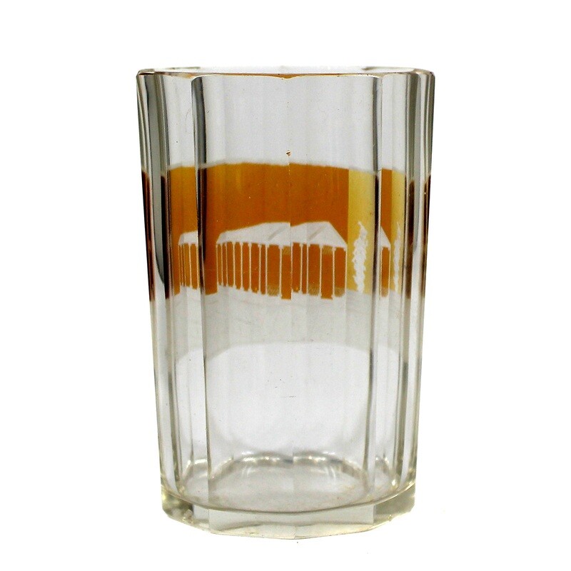 Bath mug with glazed rectangular reserve &amp; engraved view of Franzensbad