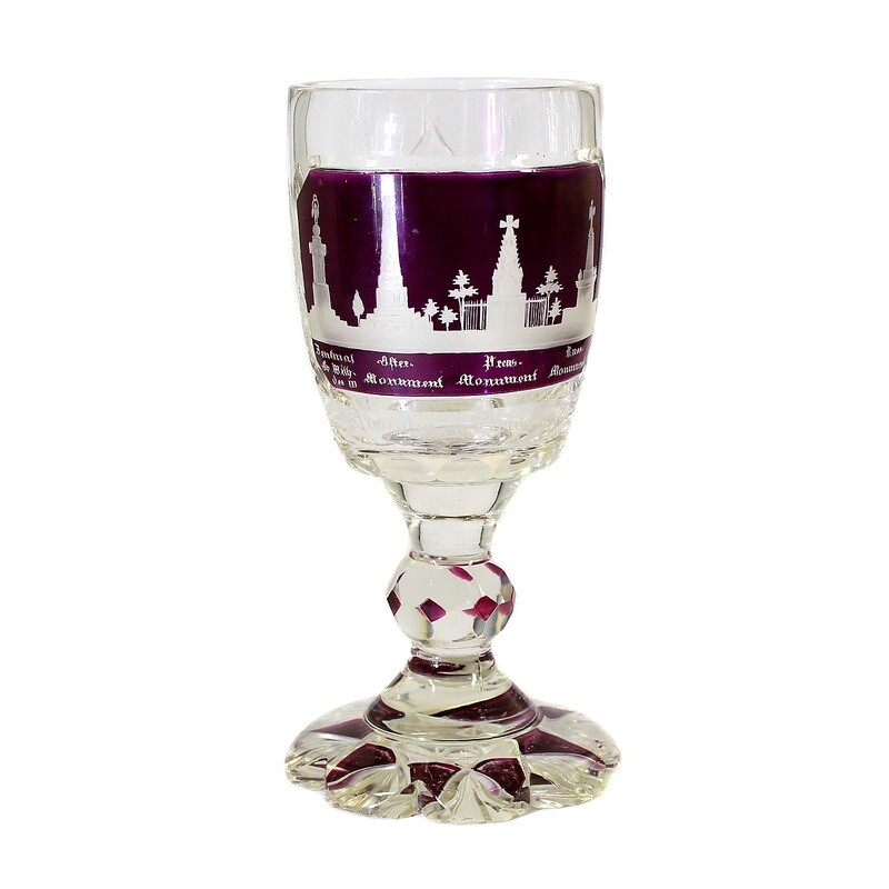 Covered cup with 4 Teplice monuments, Bohemia around 1843