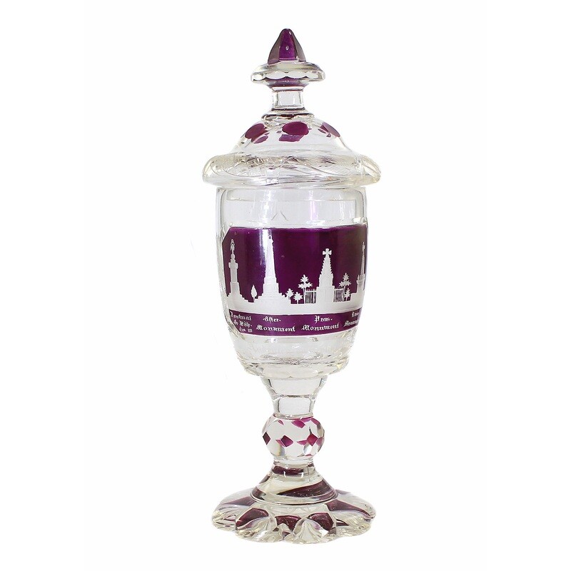 Covered cup with 4 Teplice monuments, Bohemia around 1843