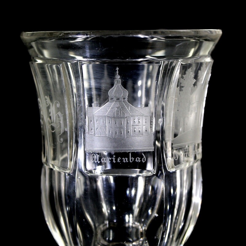 Footed cup with highly ground rectangular fields and engraved views