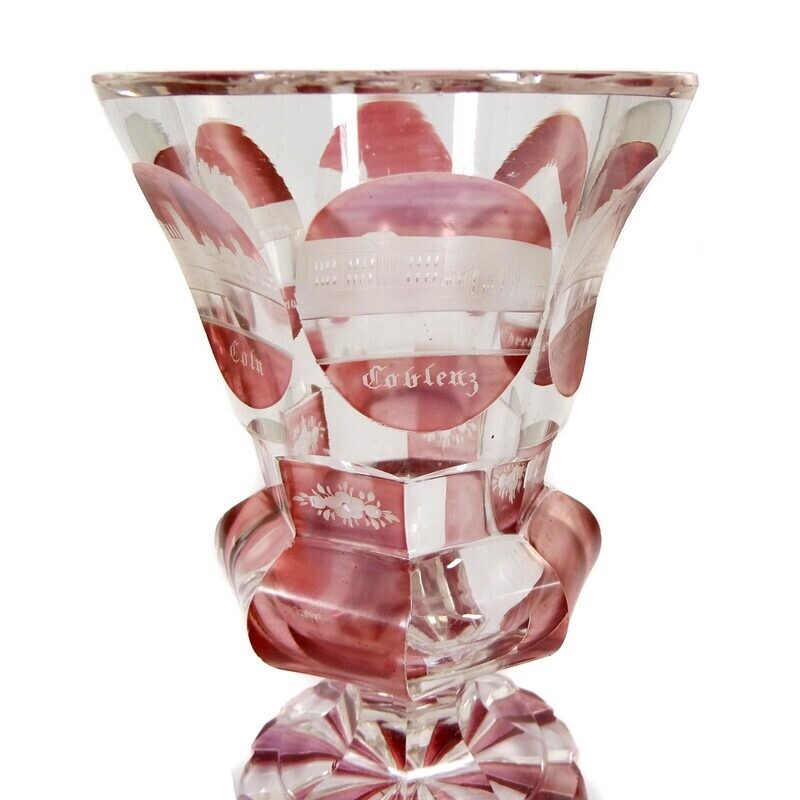 Footed cup with six views of the Rhine, including Cologne, Koblenz, Bohemia around 1840