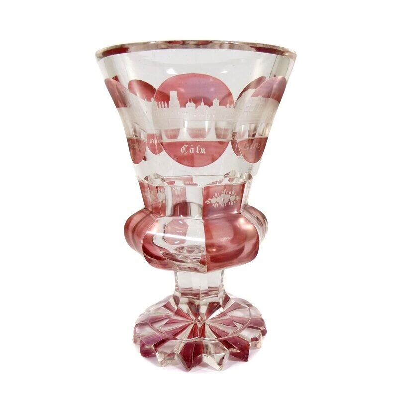 Footed cup with six views of the Rhine, including Cologne, Koblenz, Bohemia around 1840