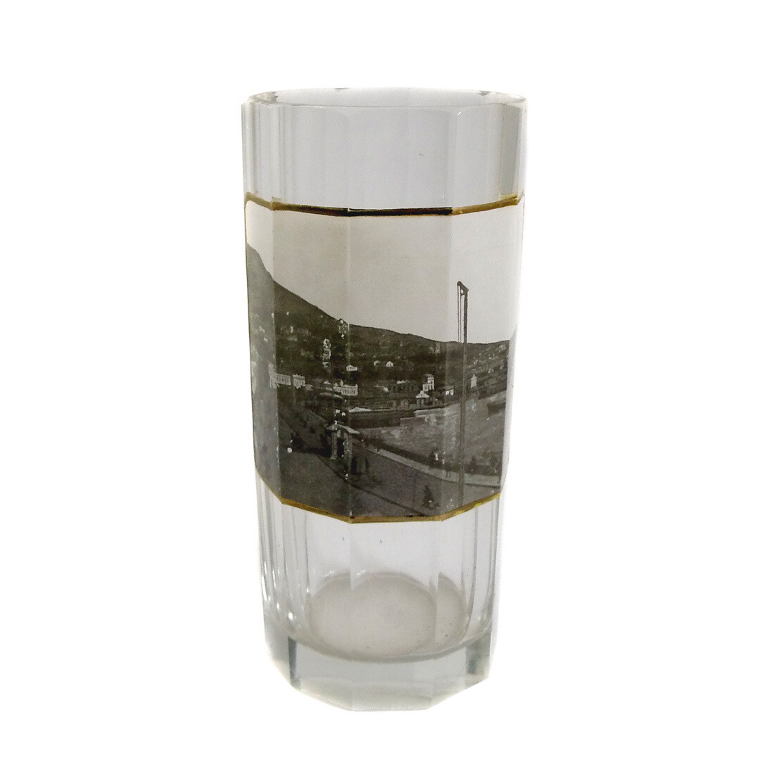 Tall faceted view glass with enameled rectangular reserve &amp; Rhine view