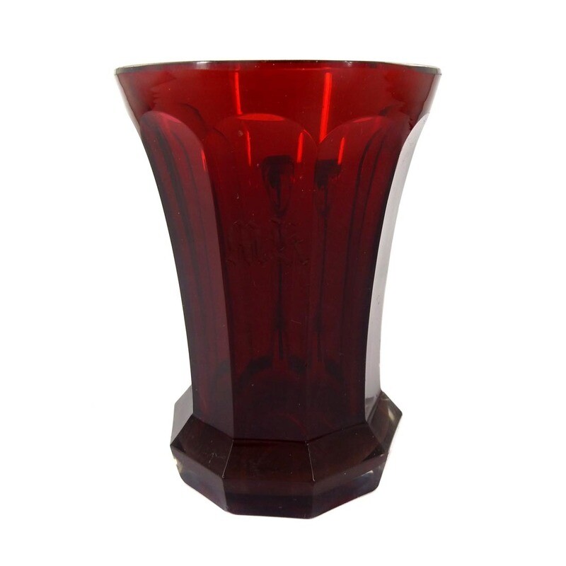 Biedermeier mug made of ruby red glazed glass, Bohemia, mid-19th century.