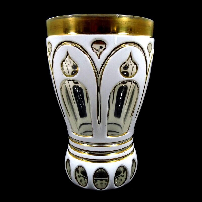 Beaker made of colorless glass and pewter enamel overlay, Neuwelt around 1850