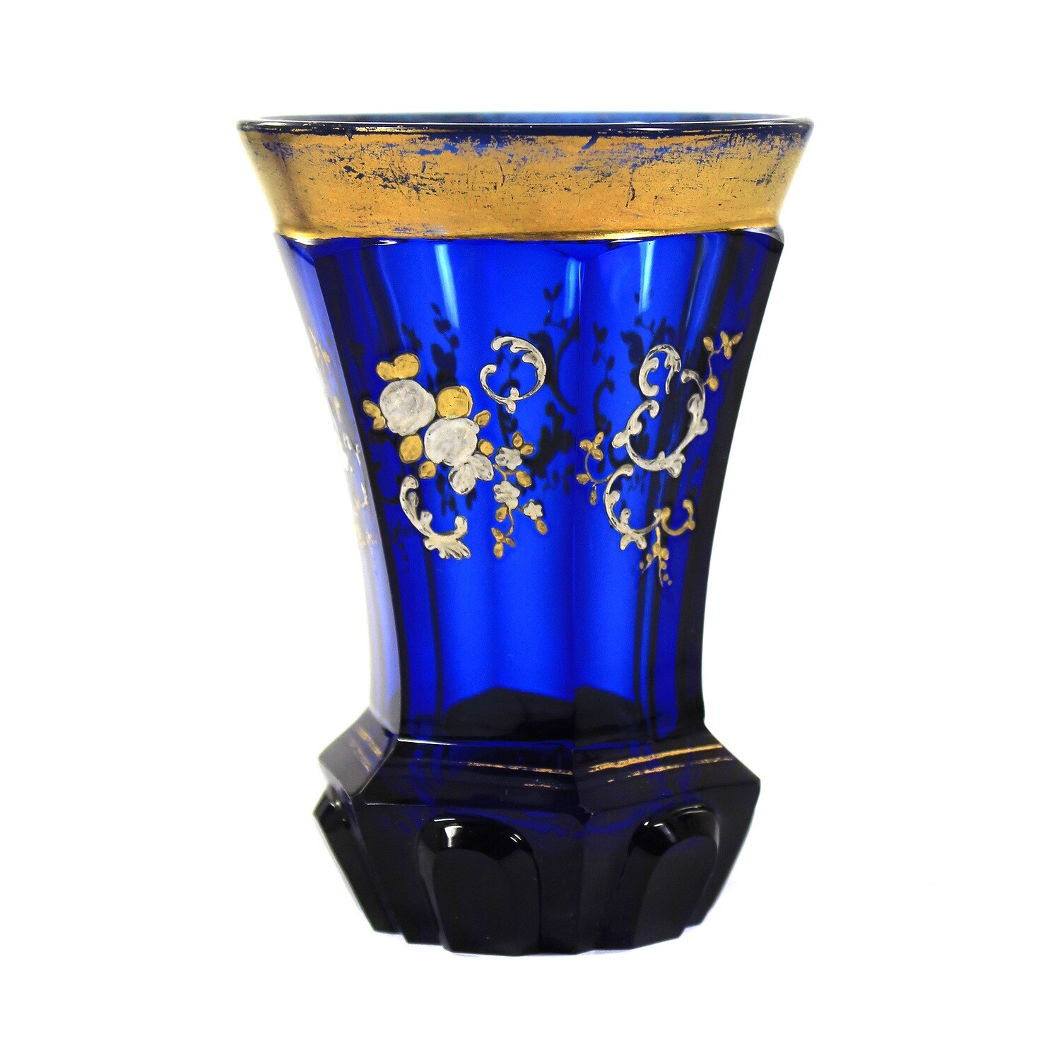 Blue cup with pastose silver and gold painting, Bohemia or Russia around 1830-40