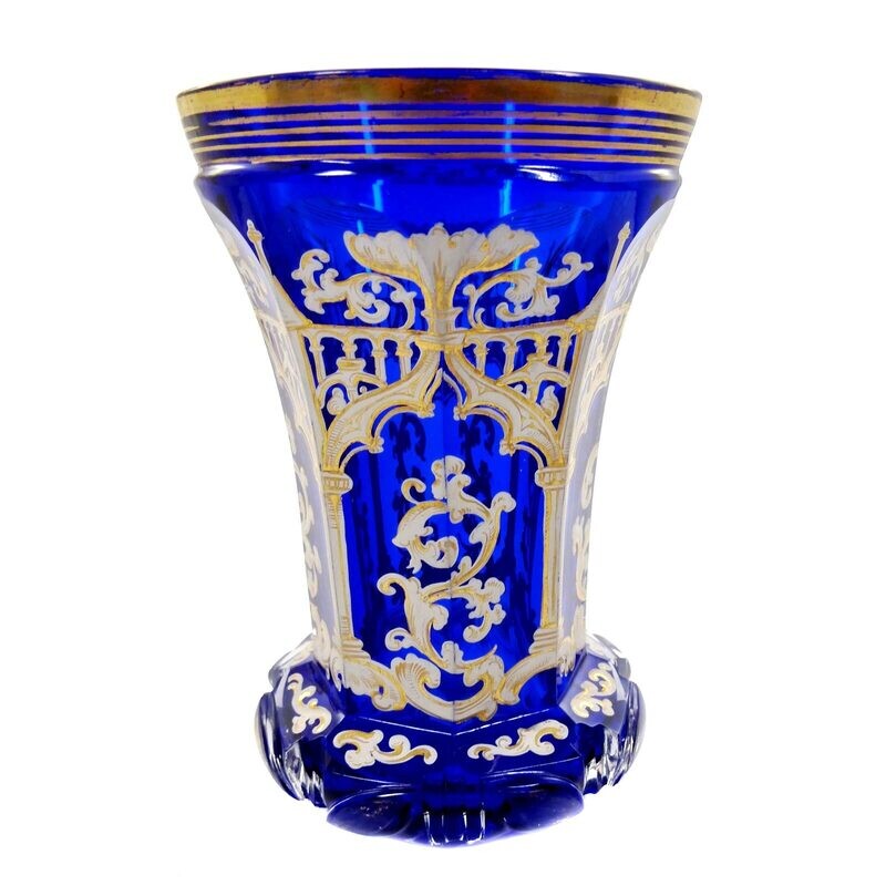Beaker with cobalt blue underlay and enamel painting, Annathal around 1850