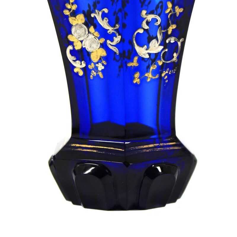 Blue cup with pastose silver and gold painting, Bohemia or Russia around 1830-40