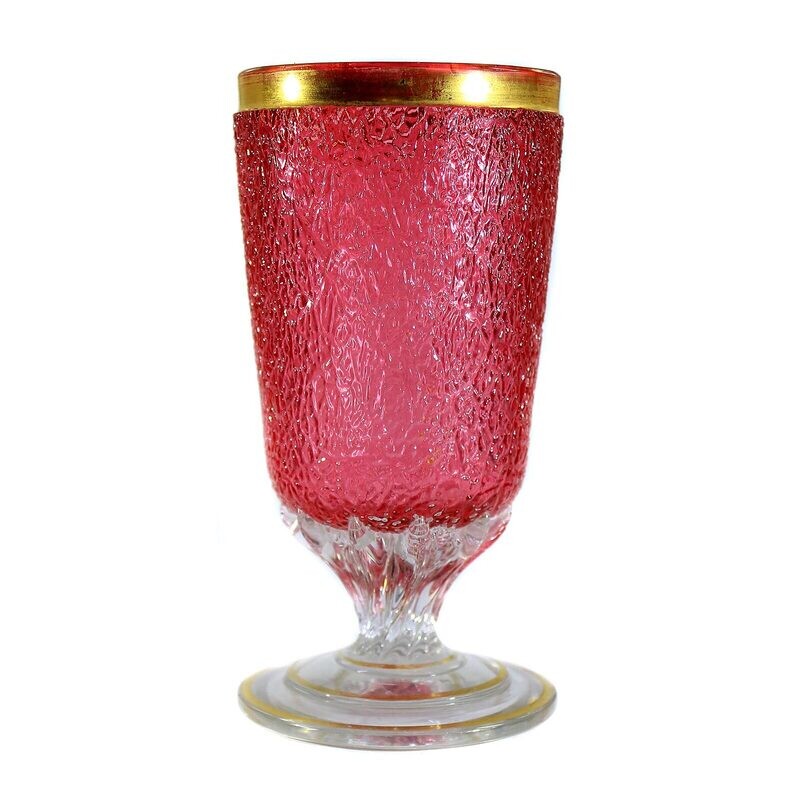 Footed cup with ice glass look and pink interior, Bohemia or Silesia
​