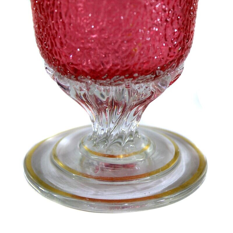 Footed cup with ice glass look and pink interior, Bohemia or Silesia
​