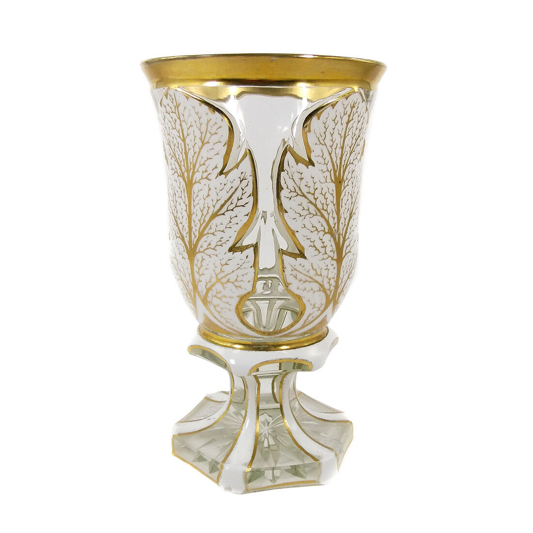 Footed cup with tin enamel overlay and gold painting, Josephinenhütte around 1850