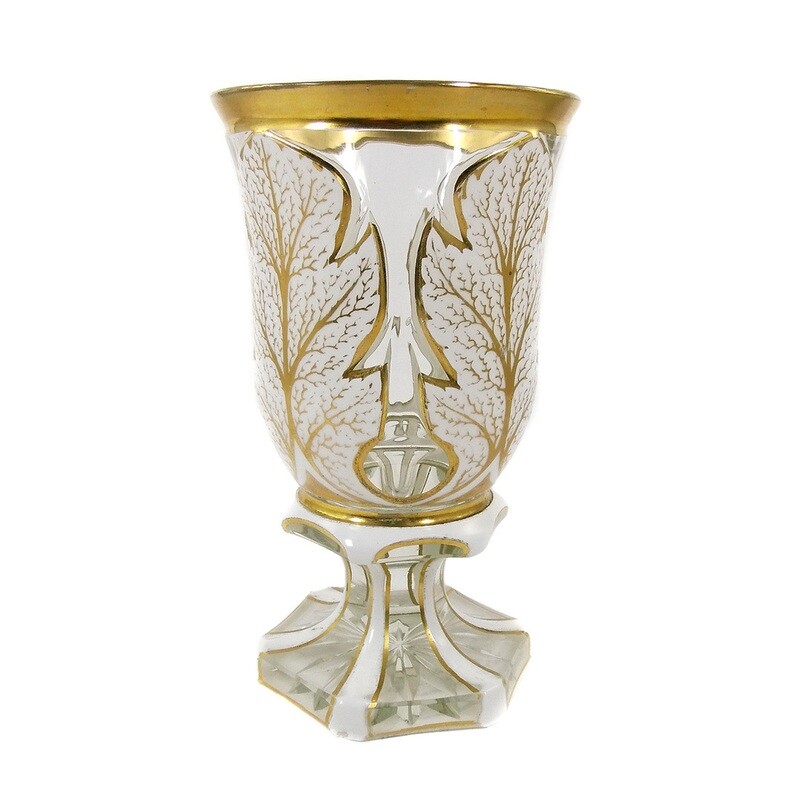 Footed cup with tin enamel overlay and gold painting, Josephinenhütte around 1850