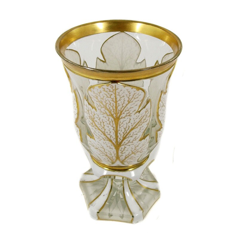 Footed cup with tin enamel overlay and gold painting, Josephinenhütte around 1850