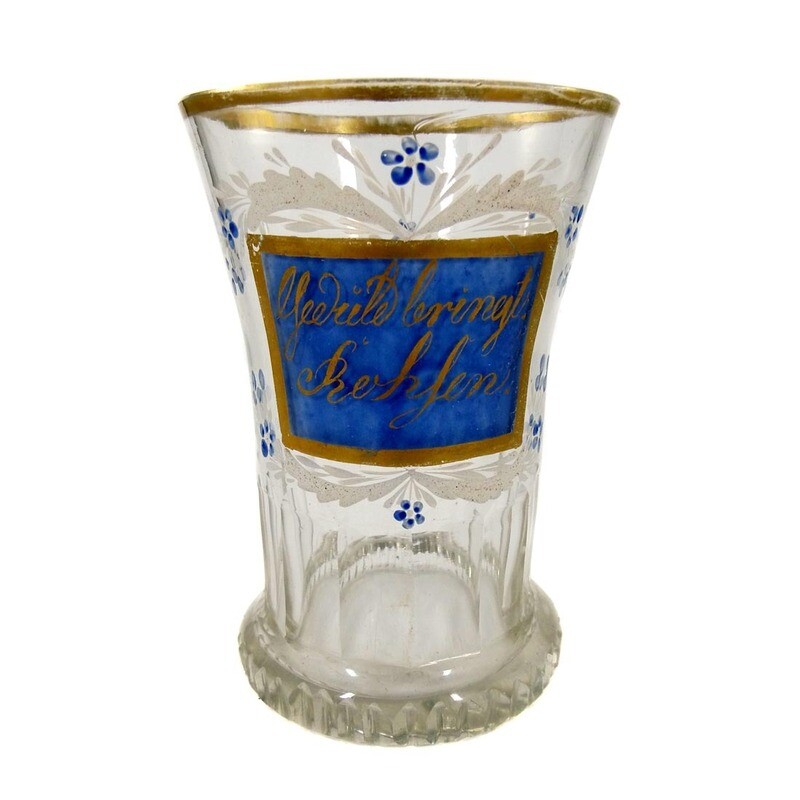 Ranft beaker with notch cut and enamel painting, Steinschönau around 1830