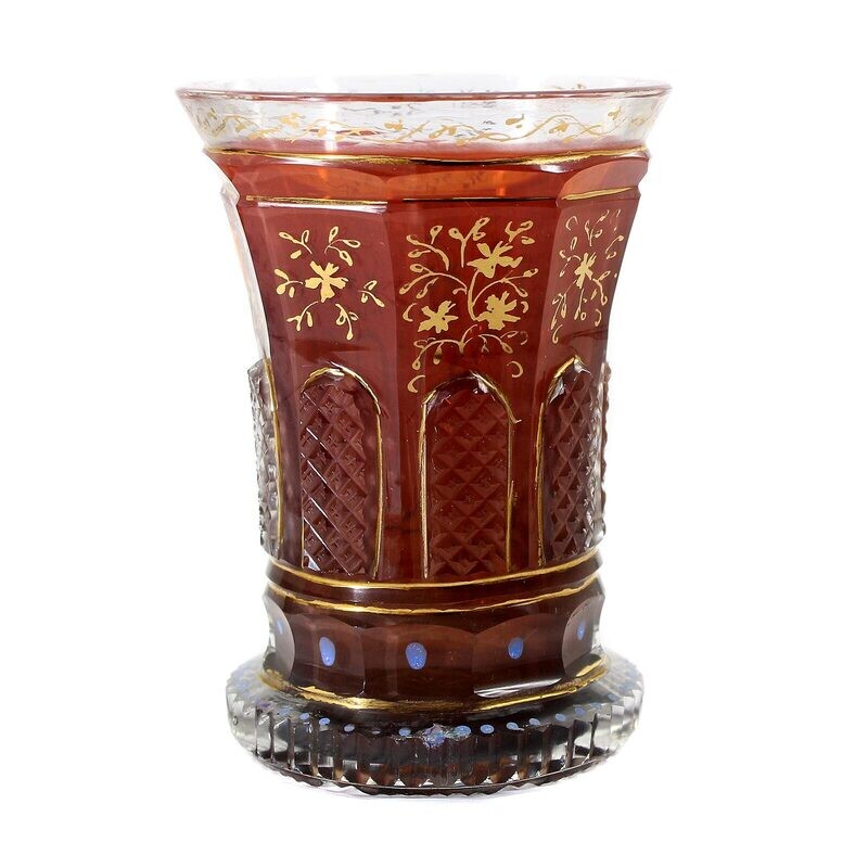 Ranft cup with ruby ​​interior and polished gold painting, Imperial Glass Factory around 1830